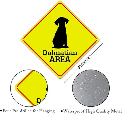 Warning Dalmatian Area Metal Tin Sign Dalmatian Dog Caution Crossing Xing Street Sign Yellow Diamond Shape Funny Metal Sign For Indoor Outdoor Highway12x12in