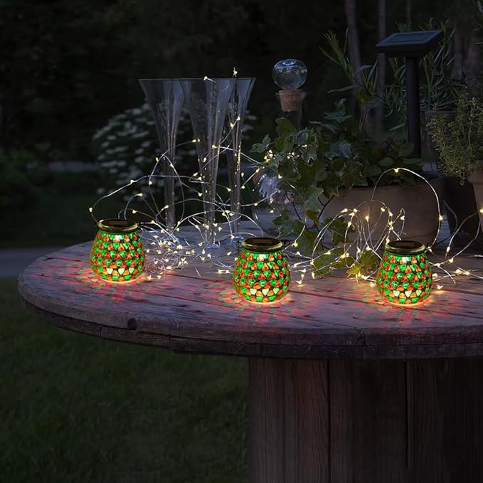 Starsoul 2 Pack Solar Lanterns Outdoor Waterproof, Vibrant Mosaic Hanging Solar Lights, Decorative Solar Lantern for Outside Garden Decor