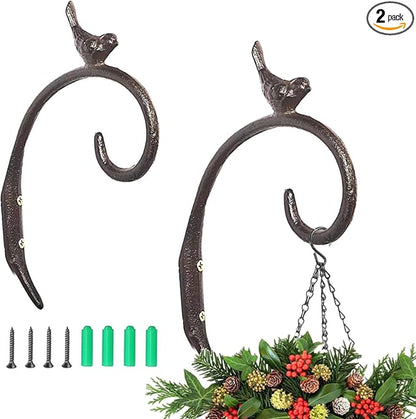 2Pcs Cast Iron Wall Hanging Plant Bracket,Bird Wall Metal Plant Hangers Cast Iron Plant Hanger Decoration for Flower Basket Bird Feeder Wind Chimes Planters