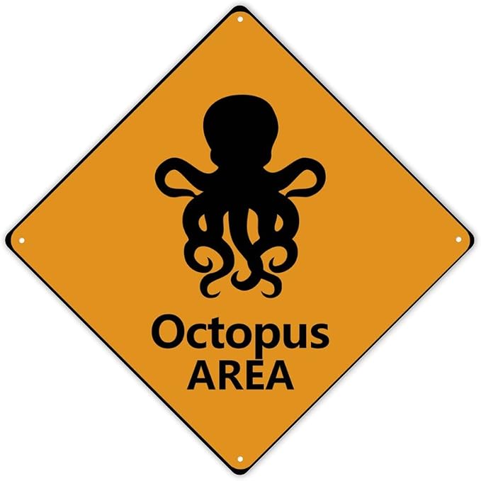 Octopus Crossing Sign Caution OctopusXing Sign Street Sign Wildlife Novelty Road Fence Wall Decor Warning Metal Tin Sign For Indoor Outdoor 10x10in