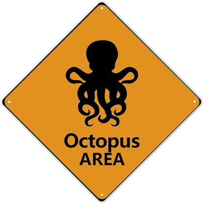 Octopus Crossing Sign Caution OctopusXing Sign Street Sign Wildlife Novelty Road Fence Wall Decor Warning Metal Tin Sign For Indoor Outdoor 10x10in