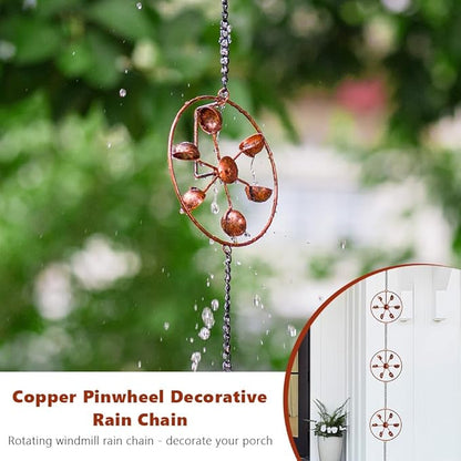 dreamysoul Rain Chains with Spinner Cups, Copper Creative Rain Catcher Chains for Gutters Downspout, Unique Rain Chain for Outside Garden Decor