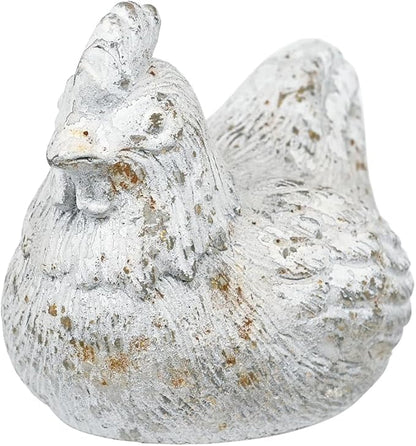 Chicken Figurine Chicken Kitchen Decor Cement Hen Figurine Rustic Hen Garden Statues Figurines Artwork for Outdoor, Backyard, Patio and Home Kitchen Decoration(White)