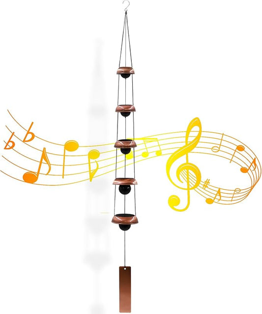 Wind Chimes for Outside with 5 Bell Unique Copper Musical Chimes Feng Shui Windchime for Home Garden Patio Porch Decor Gifts for Mom Grandma