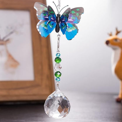 Crystal Garden Suncatcher Butterfly Hanging Crystals Ornament for Window Rainbow Maker Prisms Home Decor Sun Catcher Gift Idea for Mom Grandma (Blue)