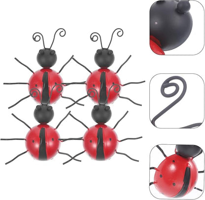 Toddmomy 4 Pcs Iron Ladybug Garden Statue Decor 10cm Metal Outdoor Ladybug Sculpture for Yard and Patio Ornaments for Lawn and Landscape Decoration