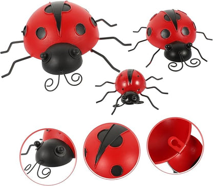 LIOOBO 3pcs Ladybug Garden Statues Iron Ladybug Ornaments for Outdoor Decor Garden Sculptures Statues
