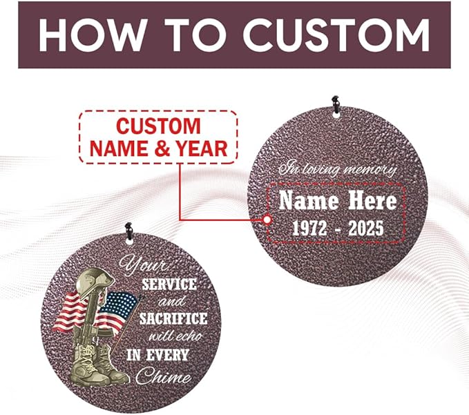 36inch Personalized Wind Chimes, Memorial Wind Chimes for US Veteran, Wind Chime for Loss of Loved Dad, Sympathy Memorial Gifts, Thank You Veteran Solider, Outdoor Decor (Produced in USA)