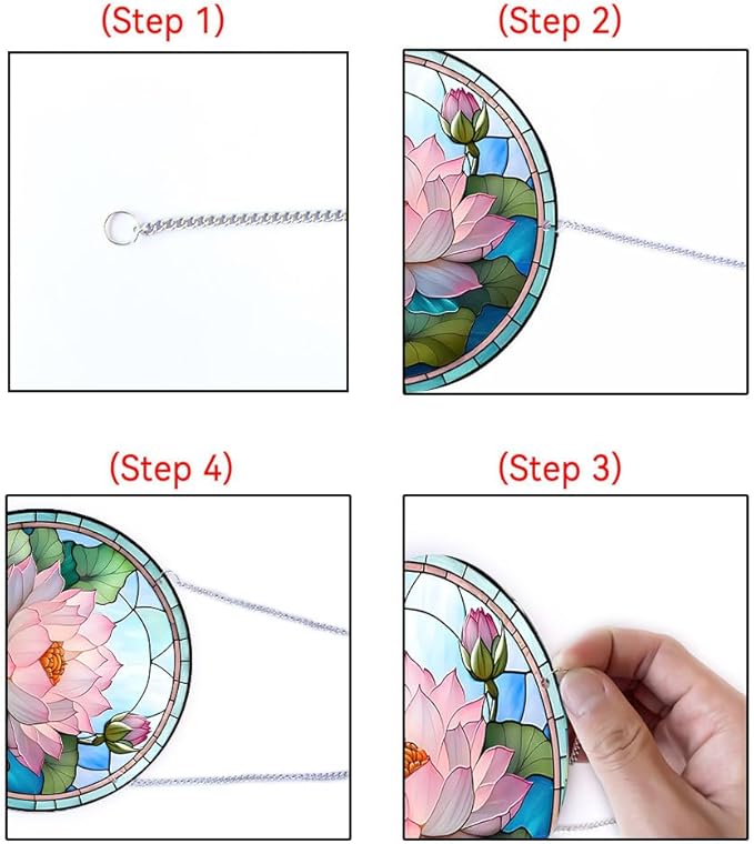 Lotus Stained Window Hangings with Chain – Acrylic Lotus Leaf Flowers Ornament for Garden, Patio and Indoor Decor, Housewarming Gift for Mom, Grandma and Plants Lovers