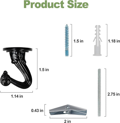 Aidoclip Ceiling Swag Hook Sets - Heavy Duty Hooks with Mounting Hardware for Hanging Plant, Ceiling or Extender Chains - Easy Install with Screws/Brackets (10 pcs - Black)