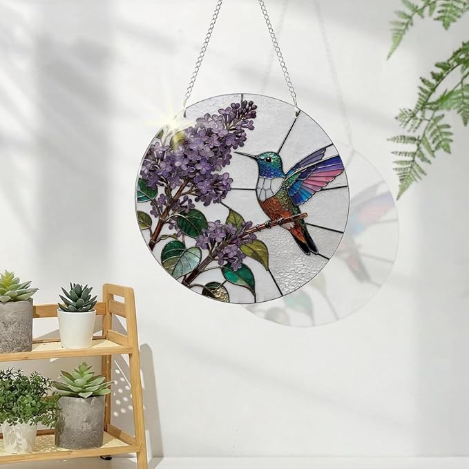 Hummingbird Suncatcher for Windows Hanging, Beautiful Acrylic Hanging Suncatcher, Window Door Decoration, Indoor Home Garden Decor, Gift for Birds Lover Women Mother's Day Christmas