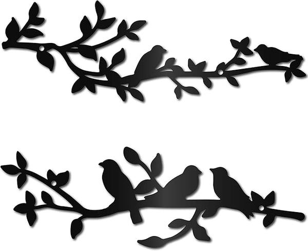 CREATCABIN 2Pcs Bird Metal Wall Decor Birds on Branch Vine Olive Wall Art Rustic Black Wall Hanging Sculpture Home Decor Sign Ornament for Home Balcony Garden Living Room Indoor Outdoor 11.8x3.9Inch