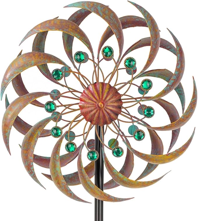 VEWOGARDEN Garden Metal Wind Spinners Outdoor Kinetic Wind Sculptures & Spinners for Yard Lawn Patio Decorations, Copper Green