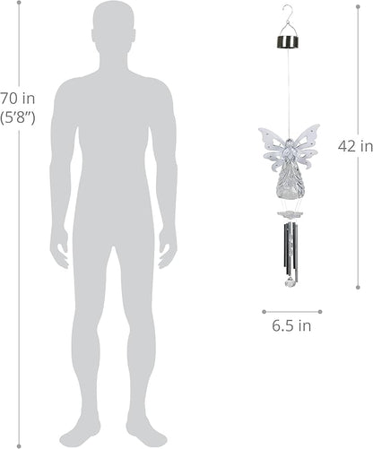 Exhart Wind Chimes, Solar Angel Wind Chime with Metal Wings, 13 LED Firefly Lights, White Acrylic Large Lawn and Yard Decoration, 6.5 x 4 x 42 Inch