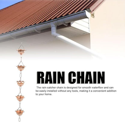 Sorandy Rain Chain, 5 Petal Cups Copper Rainwater Drainage Chain, Wide Bell Mouth Design with Easy Installation, Ideal for Gutter & No Tools Needed