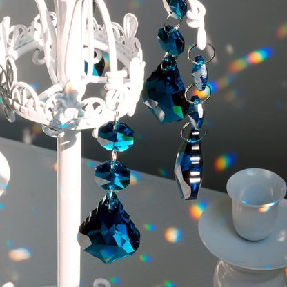 20pcs Crystal Maple Leaf Chandelier Prism Replacement Pendant Connected Glass Octagon Beads Chain for Chandelier Christmas Decoration 38mm (Peacock Blue)