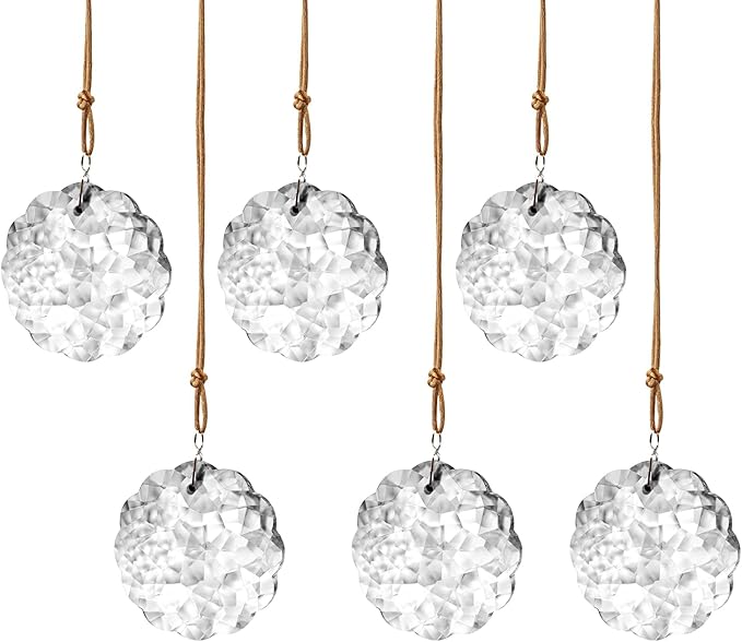 1.8in Clear Crystal Glass Flower Prisms 6pcs Crystal Hanging Ornaments for Window Glass Ornaments for Crafts for Mother's Day Wedding Party Decor