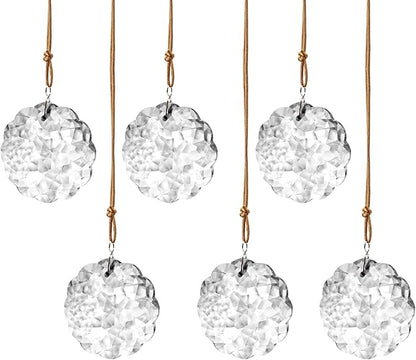 1.8in Clear Crystal Glass Flower Prisms 6pcs Crystal Hanging Ornaments for Window Glass Ornaments for Crafts for Mother's Day Wedding Party Decor