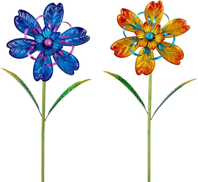 Wind Spinners Outdoor, 2 Pack Metal Pinwheels, Decorative Wind Sculptures & Spinners, Kinetic Windmill for Patio, Garden, Yard, Porch Decor