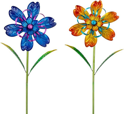 Wind Spinners Outdoor, 2 Pack Metal Pinwheels, Decorative Wind Sculptures & Spinners, Kinetic Windmill for Patio, Garden, Yard, Porch Decor