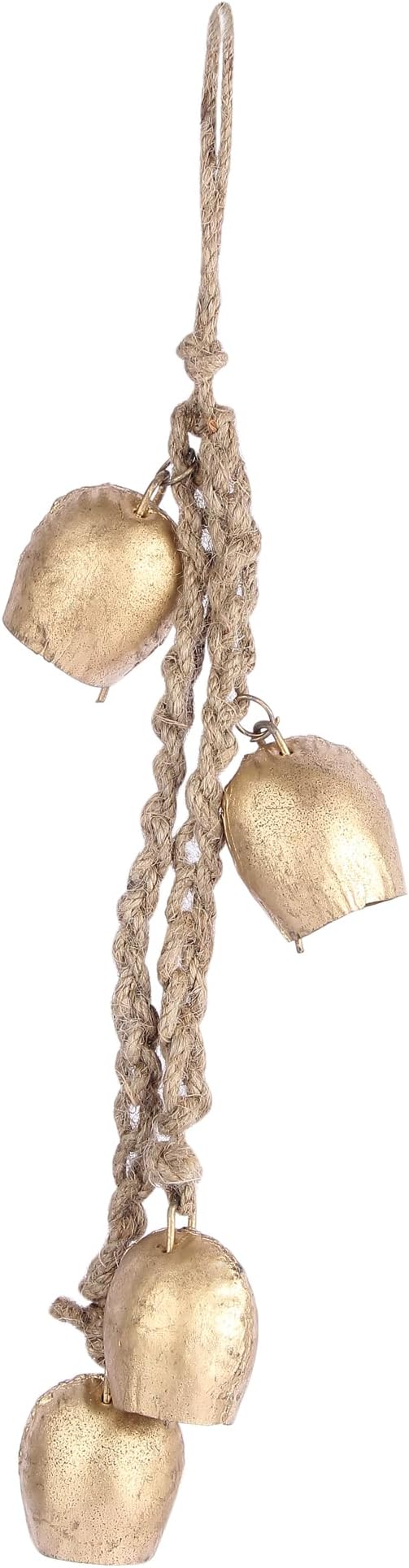 Decorative Cow Bell,15.5" Hanging Bells Chime, Rustic Antique Brass Finish Metal Bells with Jute Rope, Tibetan Inspired Farmhouse Vintage Cascading Bells for Indoor, Outdoor Patio, Garden & Wall Decor