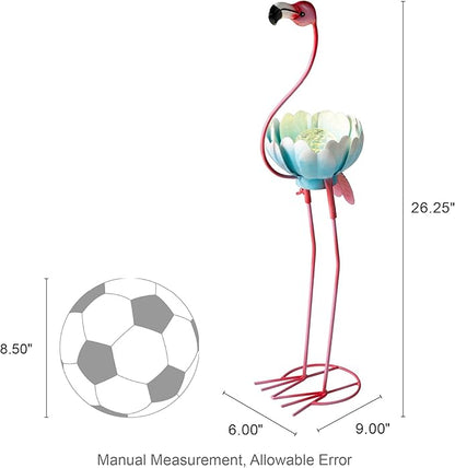 Glitzhome Solar Flamingo Garden Statue, 26.25 Inch Metal Outdoor Solar Light with Colorful Sculpture and Blue Bowl, Weather-Resistant Solar-Powered Decor for Yard, Patio, Lawn