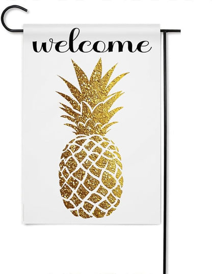 Gkyygk Welcome Gold Pineapple Garden Flag 12x18 Inch Double Sided Small Burlap Banners Yard House Seasonal Farmhouse Home Decor for Men Women