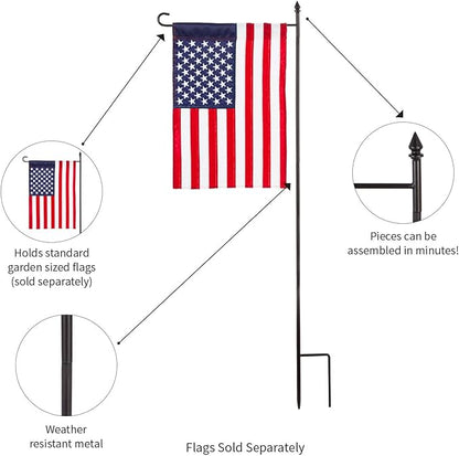 Evergreen Flag Shipping Friendly Black Iron 4-Piece Garden Flag Stand - 16" W x 44" H