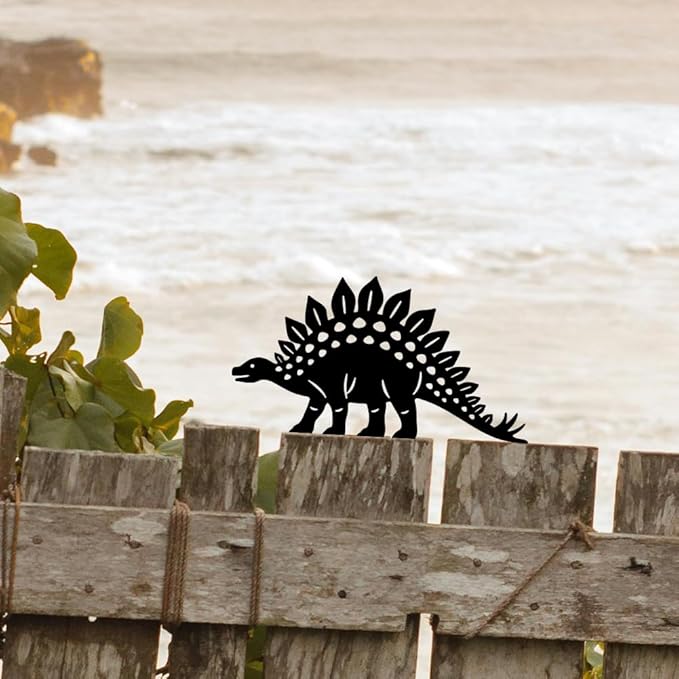 WADORN Stegosaurus Decorative Silhouette Garden Stakes, Metal Dinosaurs Theme Stakes Statues Ornaments Lovers Gifts Yard Art Black Silhouette Yard Outside Decor for Backyard Patio, 6.5x11Inch