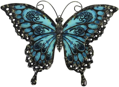 LIFFY Metal Butterfly Wall Decor Glass Outdoor Wall Art Sculptures 12" Hanging Garden Decorations Indoor Home Decorative Ornaments for Patio Yard Fence Bedroom Living Room