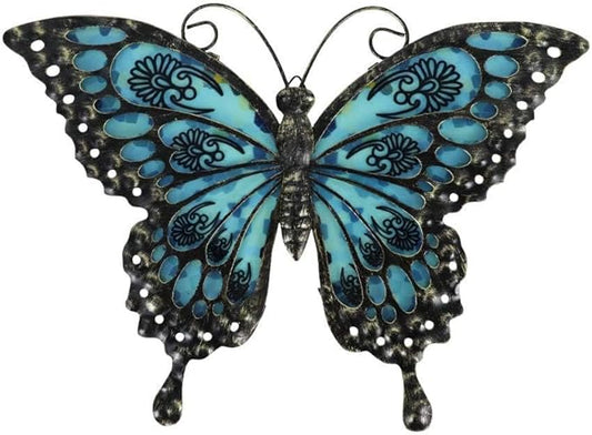 LIFFY Metal Butterfly Wall Decor Glass Outdoor Wall Art Sculptures 12" Hanging Garden Decorations Indoor Home Decorative Ornaments for Patio Yard Fence Bedroom Living Room