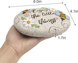 Spring Decorative Garden Stones Outdoor, 6x4.1In Enjoy The Little Things Bee Stone with White Flower, Concrete Stepping Stones for Walkway Pathway Yard Outside