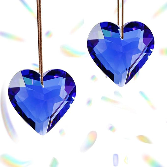 Together-life 2 Pack Heart Crystal Ball Prism Pendant, Clear Glass Crystal Suncatcher Rainbow Maker for Window, Indoor Outdoor Garden Hanging Décor(Blue)