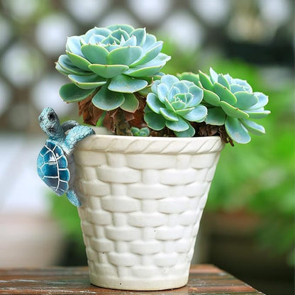 Resin Hanging Sea Turtle for Pot, Tortoise Figure Flower Pot Hugger Plant Pot Hanger Small Statue Terrapin Sculptures for Bonsai Planter Terrarium Garden Decor