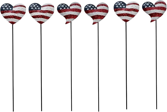 4 Set 12.4" H Metal Heart American Flag Garden Stakes Patriotic US Flag Yard Signs Lawn Decor for Garden Patio Plant Pot Memorial Day 4th of July Independence Day Decorations