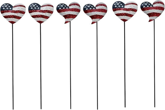 4 Set 12.4" H Metal Heart American Flag Garden Stakes Patriotic US Flag Yard Signs Lawn Decor for Garden Patio Plant Pot Memorial Day 4th of July Independence Day Decorations