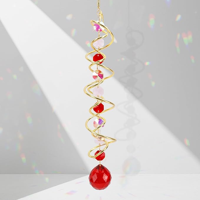 Crystal Suncatchers Decorative Sun Catchers Crystal Hanging Wind Spinners with Red Prism Ball Rainbow Maker Suncatchers for Windows Hanging Outdoor Indoor Home Garden Decoration Gifts for Girl
