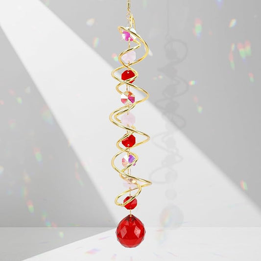 Crystal Suncatchers Decorative Sun Catchers Crystal Hanging Wind Spinners with Red Prism Ball Rainbow Maker Suncatchers for Windows Hanging Outdoor Indoor Home Garden Decoration Gifts for Girl