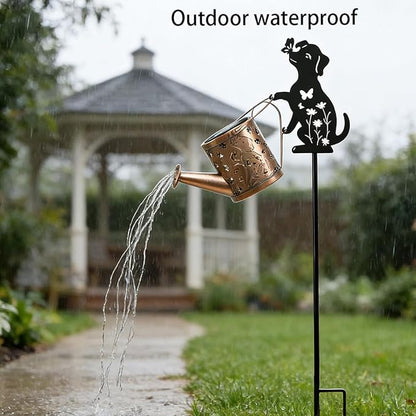 Outdoor Solar Dog Garden Decorative,Solar Watering Can with Light, Featuring Metal Dog Statue Silhouette Stake, Day Gift for Women, for Outside Landscapes,Lawn, Path Decoration
