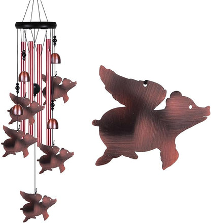 Outdoor Fly Pigs Wind Chimes Indoor Decor - Hand-Made Mobile Romantic Windcatcher, Pig Chimes, Flying Pig Wind Chimes for Home, Balcony, Tree, Patio, Garden Decoration, Gift for Mom(4 Tubes, 5 Pigs)