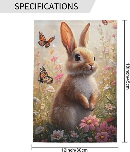 Bunny and Colorful Flowers Garden Flags 12×18 Inch Spring Summer Double Sided Decorative Yard Banner Seasonal Flag for Outdoor Outside Decor