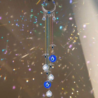20inch Blue Evil Eye Hanging Crystals Suncatcher Ornament for Christmas Tree with Chakra Energy Crystal Ball Prism Pendant Rainbow Maker for Home Decor Protection