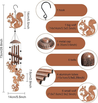 OLYCRAFT Squirrel Metal Wind Chimes Outdoors Wind Chime Sympathy Memorial Windchime Outdoors Sympathy Windbell Memorial Presents Hanging Windbell for Patio Backyard Home Garden Yard Decor - 30 Inch