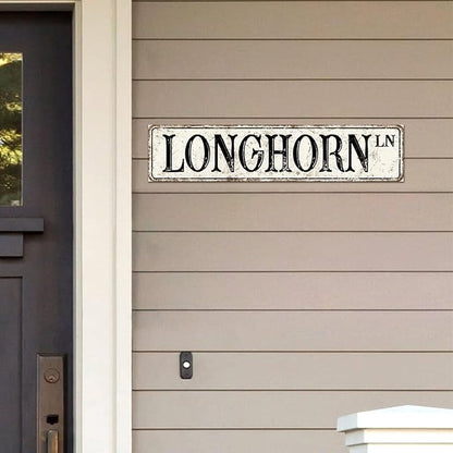 Madcolitote Personalized Longhorn Street Sign Vintage Longhorn Wood Signs Farmhouse Wall Art Rustic Wall Decorations for Living Room Home Decor for Home Bars Clubs Cafes Man Cave Party 4x18in