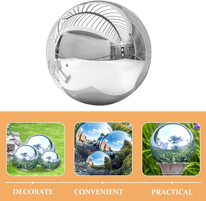 Polished Stainless Steel Gazing Ball Shiny Reflective Garden Sphere for Lawn Decoration 12-inch Mirror Garden Globe Ornament