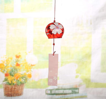 Falytemow Japanese Wind Chimes Romantic Flowers Small Wind Bells Handmade Glass Japanese Style Pendant for Birthday Present Home Decors (4 Cherry, 8 cm)