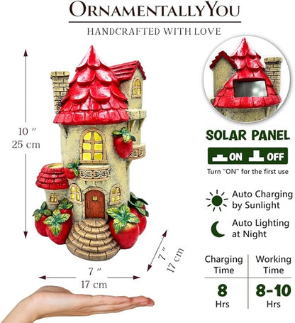 OrnamentallyYou Spring & Summer-Themed Garden Statues – Adorable Outdoor Decor for Lawn, Patio & Porch (Solar Powered Strawberry Fairy Home Garden Statue, 10" Unique Spring Decoration)