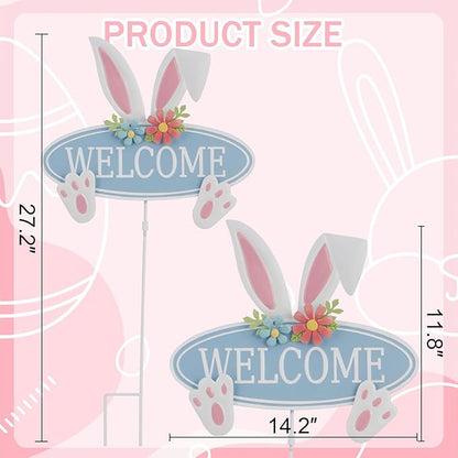 Easter Decorations Outdoor Metal Welcome Bunny Decorative Garden Stakes Easter Decor Outdoor 3D Spring Yard Decor Farmhouse Rabbit for Home Outside Lawn Front Porch Happy Easter Yard Sign