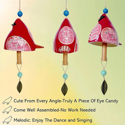 Cute Ceramic Wind Chimes for Outside and Indoor, Memorial Windchime with Soothing Melodic Tones, Gifts for Mom, Garden Patio Balcony Home Decor Hanging Windchimes (Single Bird-Red)