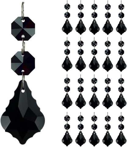 20pcs Crystal Maple Leaf Chandelier Prisms Replacement Pendant Connected Glass Octagon Beads Chain for Wedding Christmas Decoration 38mm (Black)